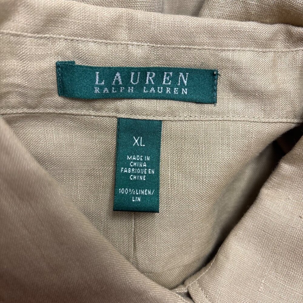 Ralph Lauren Womens Beige Linen Long Sleeve Utility Shirt Button Front Size XL - Picture 7 of 8